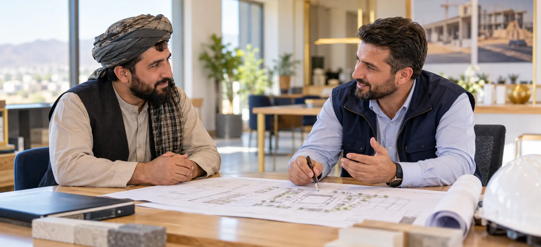 Illustrative client discussing a construction enquiry